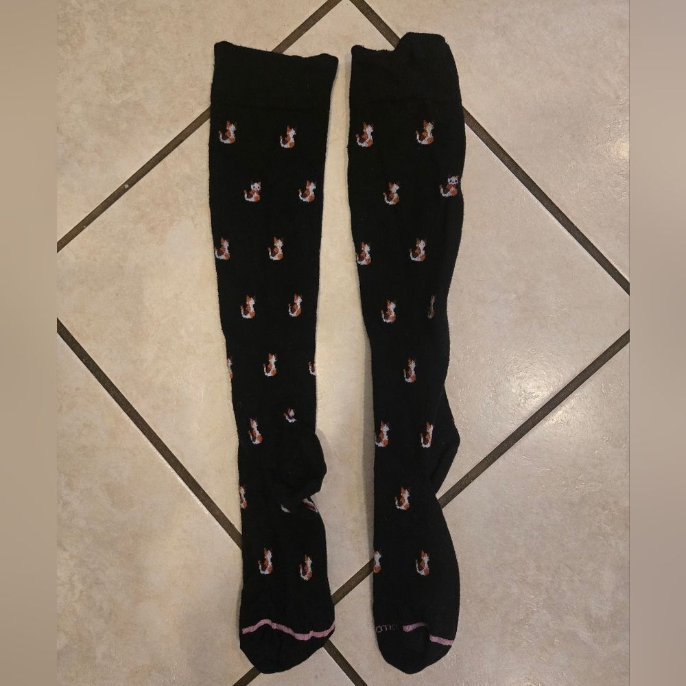 Dr Motion Compression Black Patterned Cat Women's Socks